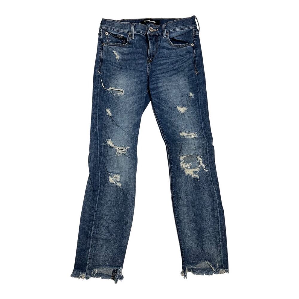 Express Jeans Distressed Mid Rise Skinny Ankle Womens 2R Grunge Casual Comfy